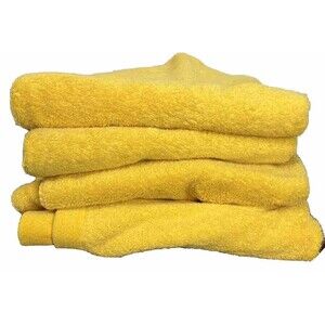 Vintage Y2K Set 4 United Colors of Benetton Bath Towel Yellow 100% Cotton 50x23”